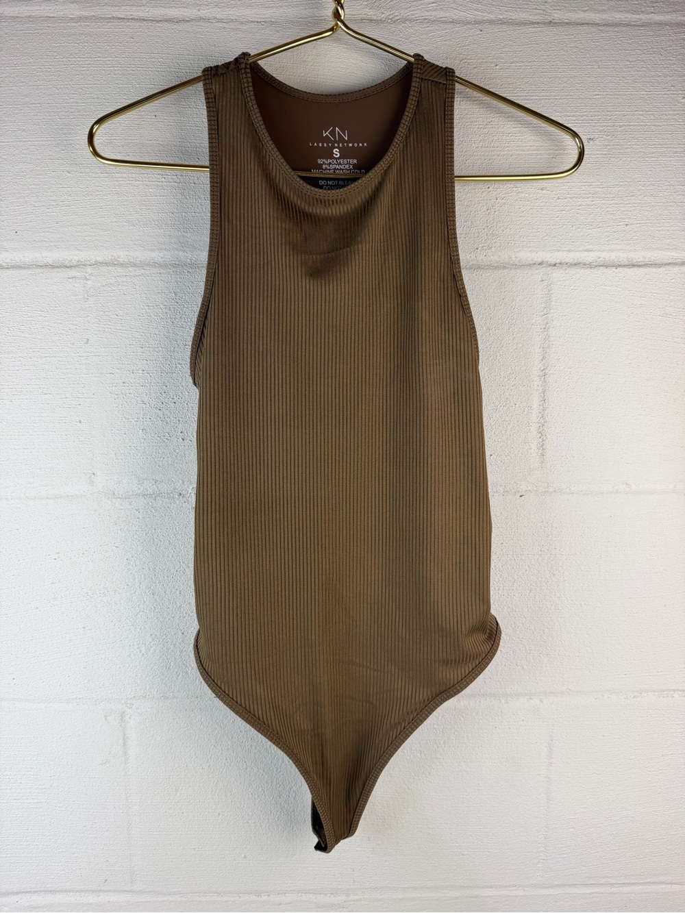 Klassy Network Brown Ribbed Bodysuit, Small